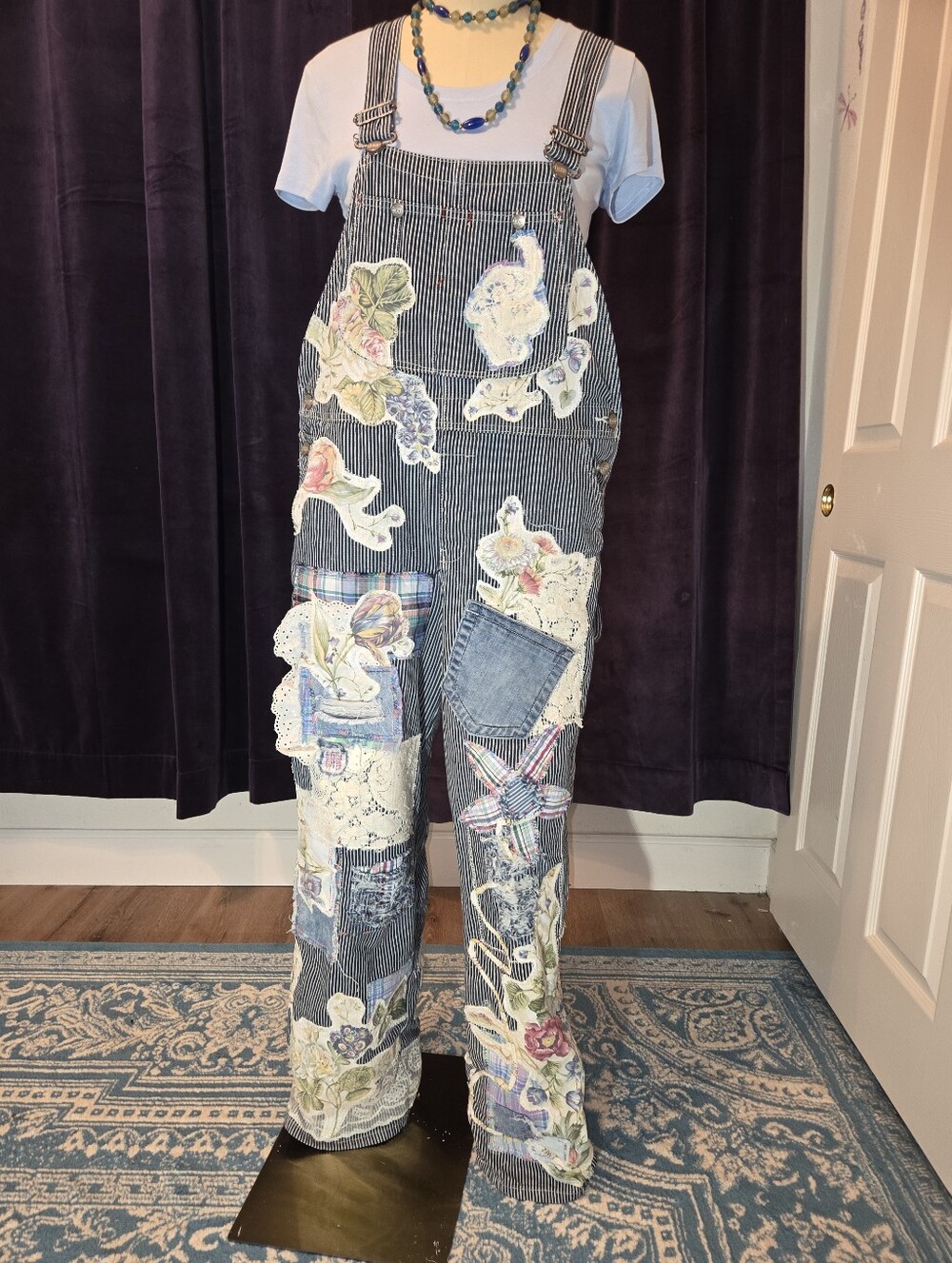 One-of-a-Kind Upcycled Floral Patchwork Denim Overalls.By ThresdsReclaimed- MD